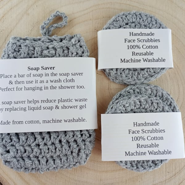 Soap saver & Face scrubbies set - Grey Skin Care Pamper Gift Set
