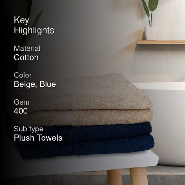 Bodil Bath Towel (Beige & Navy Blue) - Set Of Four
