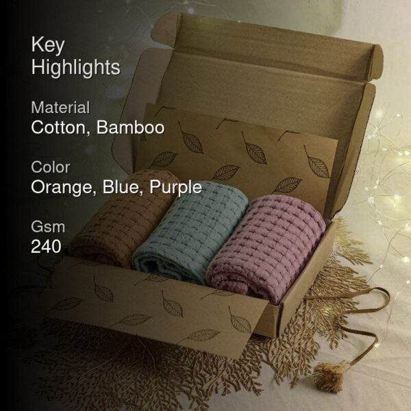Candy Shimmer Towel Gifting Set (Orange, Blue & Purple) - Set Of Three