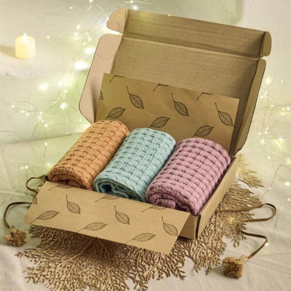 Candy Shimmer Towel Gifting Set (Orange, Blue & Purple) - Set Of Three