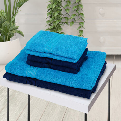 Eva Quick Dry Towel Combo (Light Blue & Dark Blue) - Six Piece Set