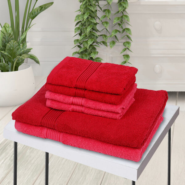 Eva Quick Dry Towel Combo (Red & Pink) - Six Piece Set