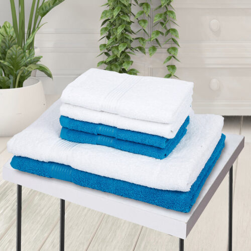 Eva Quick Dry Towel Combo (White & Blue) - Six Piece Set