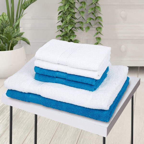 Eva Quick Dry Towel Combo (White & Blue) - Six Piece Set