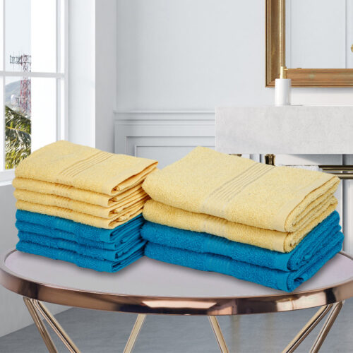 Eva Quick Dry Towel Combo (Yellow & Blue) -Twelve Piece Set