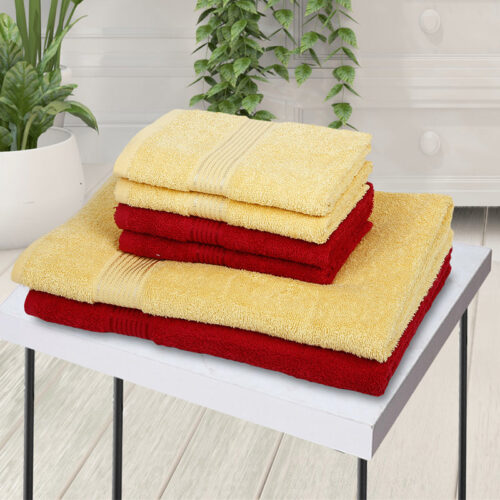 Eva Quick Dry Towel Combo (Yellow & Red) - Six Piece Set