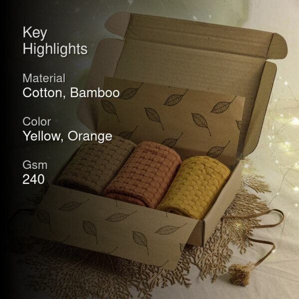 Festive Glow Towel Gifting Set (Yellow, Orange ) - Set Of Three
