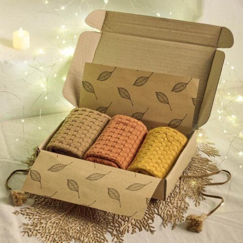 Festive Glow Towel Gifting Set (Yellow, Orange ) - Set Of Three