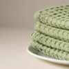 Fluffy Waffle Face Towel (Green) - Set of Four