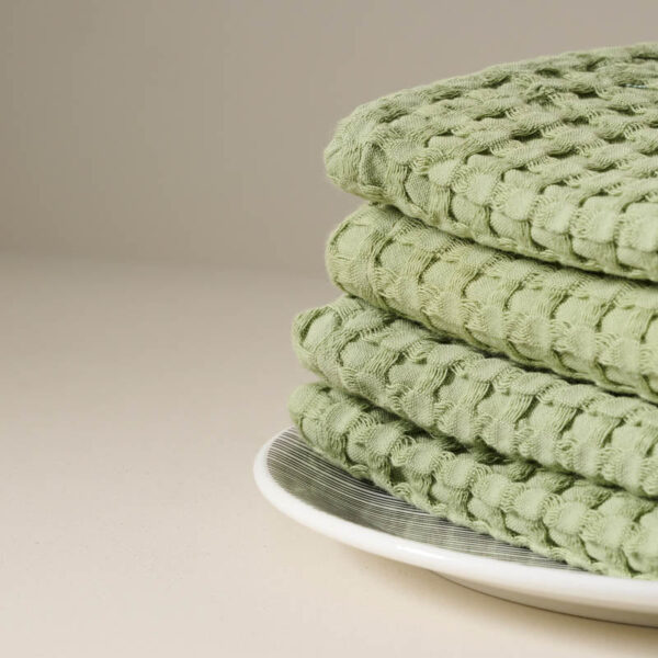 Fluffy Waffle Face Towel (Green) - Set of Four