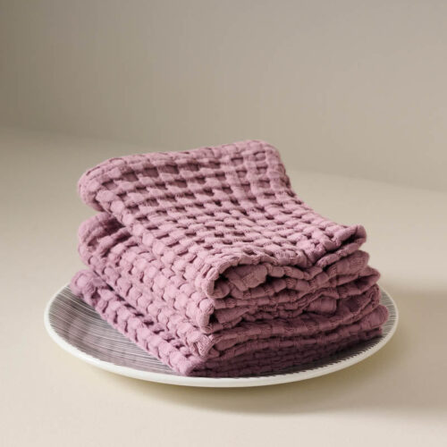 Fluffy Waffle Face Towel (Purple) - Set of Four