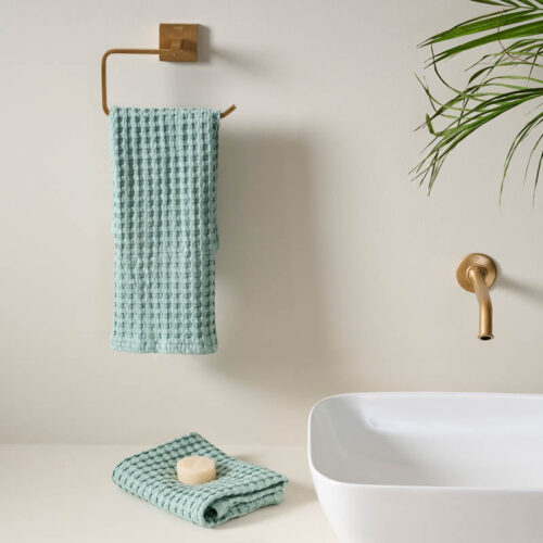 Fluffy Waffle Hand Towel (Blue) - Set Of Two
