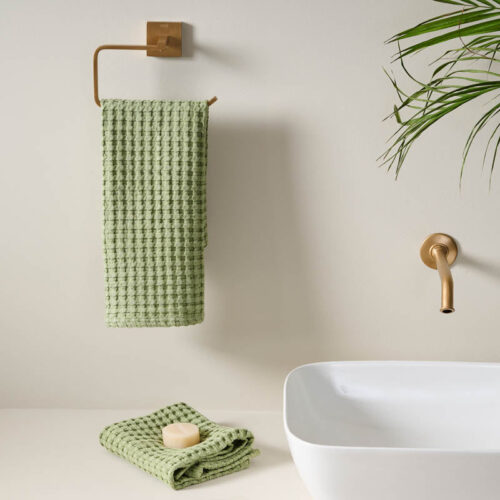 Fluffy Waffle Hand Towel (Green) - Set Of Two