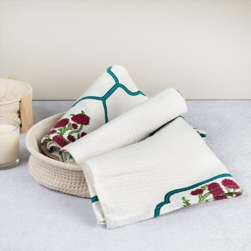 Jaipuri Jewel Waffle Hand Towel - Set Of Two