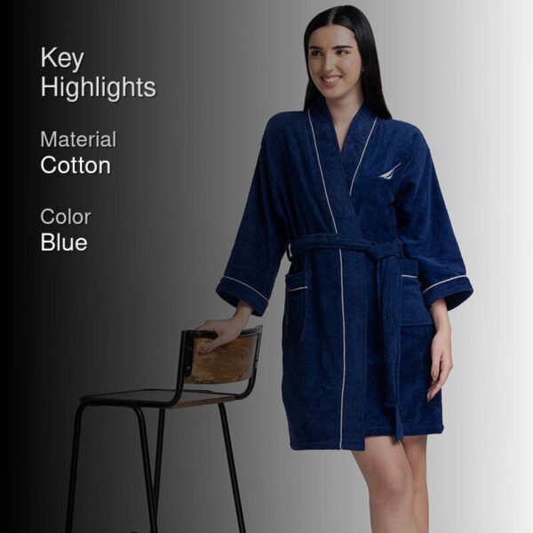 Nautica Cashmere Dreams Cotton Bath Robe - Navy Blue