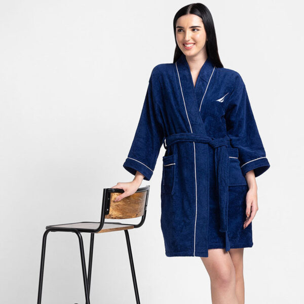 Nautica Cashmere Dreams Cotton Bath Robe - Navy Blue
