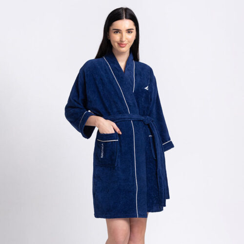 Nautica Cashmere Dreams Cotton Bath Robe - Navy Blue