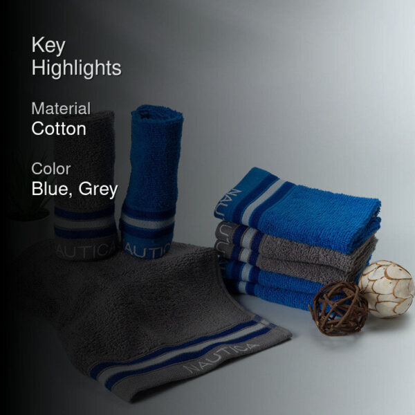 Nautica Dove Down Cotton Face Towel (Grey & Blue) - Set Of Eight