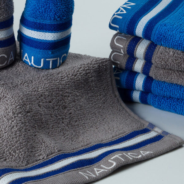 Nautica Dove Down Cotton Face Towel (Grey & Blue) - Set Of Eight