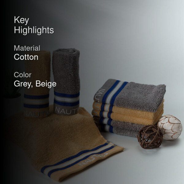 Nautica Dove Down Cotton Hand & Face Towel (Grey & Beige) - Set Of Eight
