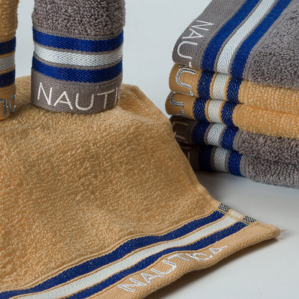 Nautica Dove Down Cotton Hand & Face Towel (Grey & Beige) - Set Of Eight