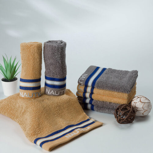 Nautica Dove Down Cotton Hand & Face Towel (Grey & Beige) - Set Of Eight