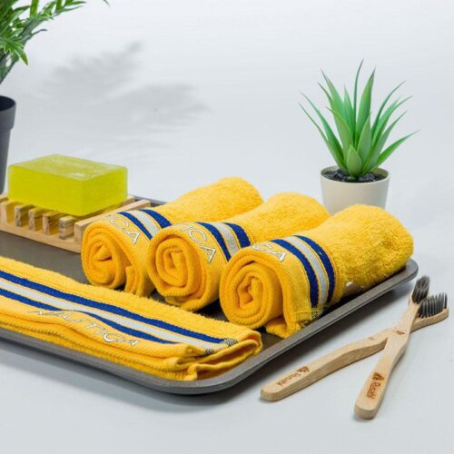 Nautica Dove Down Cotton Hand & Face Towel (Yellow) - Set Of Four