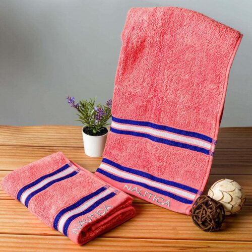 Nautica Dove Dual Down Cotton Hand Towel (Coral) - Set Of Two