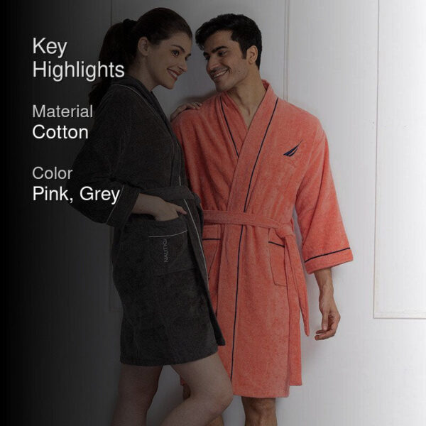 Nautica His & Hers Cashmere Dreams Cotton Bath Robe (Coral & Dark Grey) - Set Of Two