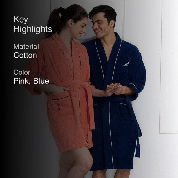 Nautica His & Hers Cashmere Dreams Cotton Bath Robe (Coral & Navy Blue) - Set Of Two Nautica His & Hers Cashmere Dreams Cotton Bath Robe (Coral & Navy Blue) - Set Of Two