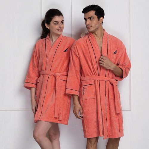 Nautica His & Hers Cashmere Dreams Cotton Bath Robe (Coral) - Set Of Two
