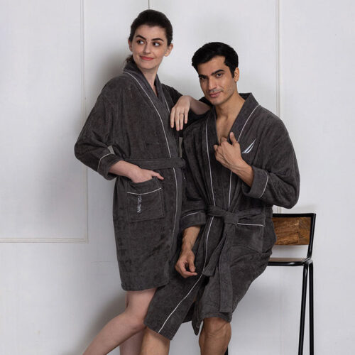 Nautica His & Hers Cashmere Dreams Cotton Bath Robe (Dark Grey) - Set Of Two