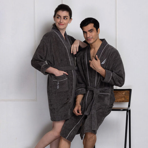 Nautica His & Hers Cashmere Dreams Cotton Bath Robe (Dark Grey) - Set Of Two