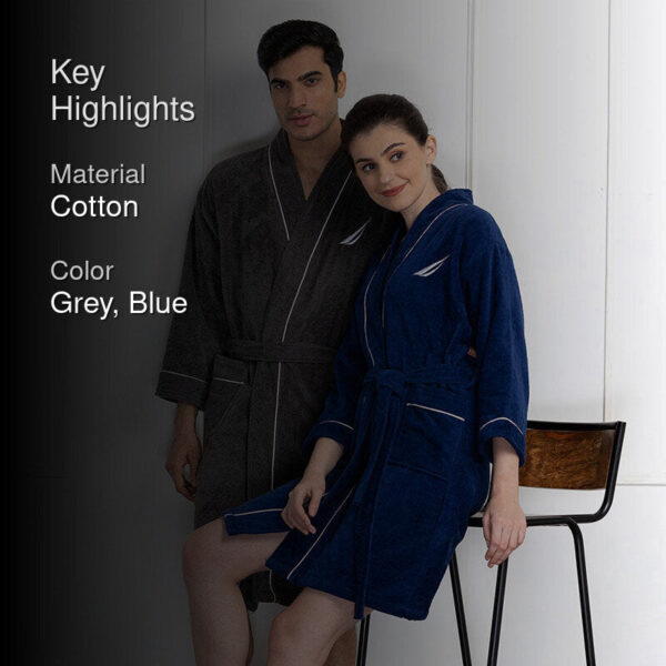 Nautica His & Hers Cashmere Dreams Cotton Bath Robe (Grey & Blue) - Set Of Two