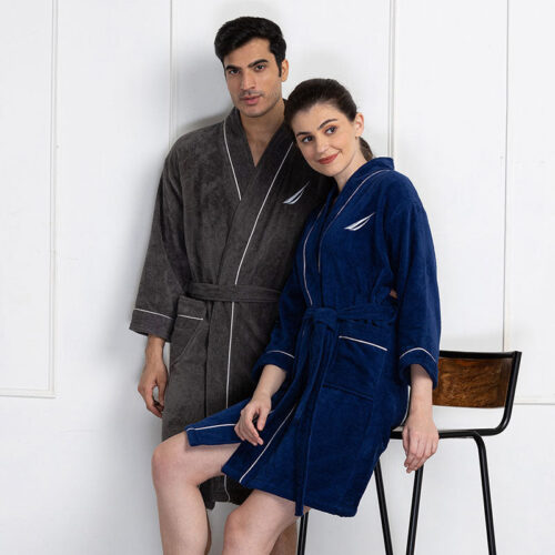 Nautica His & Hers Cashmere Dreams Cotton Bath Robe (Grey & Blue) - Set Of Two