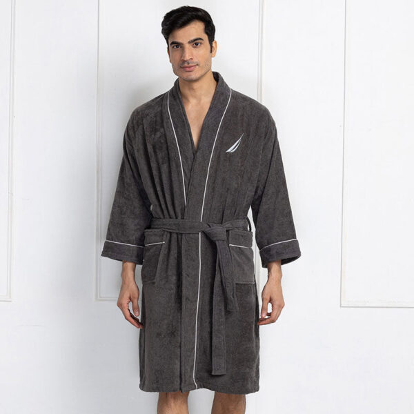 Nautica His & Hers Cashmere Dreams Cotton Bath Robe (Grey & Coral) - Set Of Two