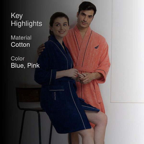 Nautica His & Hers Cashmere Dreams Cotton Bath Robe (Navy Blue & Coral) - Set Of Two Nautica His & Hers Cashmere Dreams Cotton Bath Robe (Navy Blue & Coral) - Set Of Two