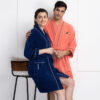 Nautica His & Hers Cashmere Dreams Cotton Bath Robe (Navy Blue & Coral) - Set Of Two