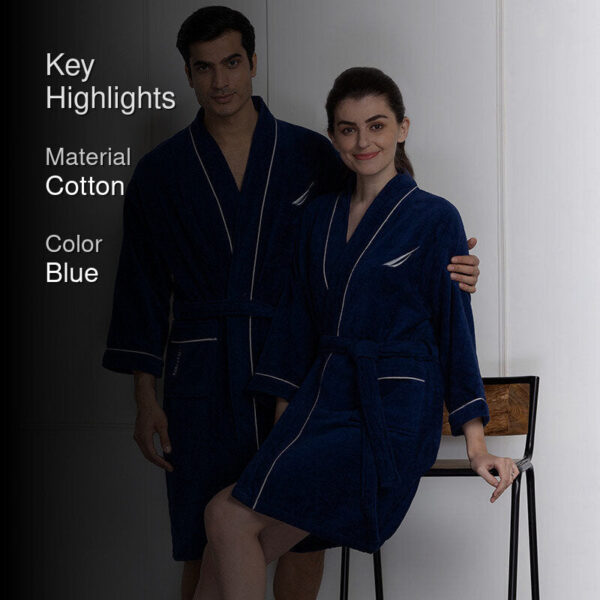 Nautica His & Hers Cashmere Dreams Cotton Bath Robe (Navy Blue) - Set Of Two