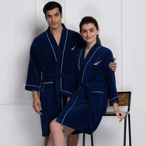 Nautica His & Hers Cashmere Dreams Cotton Bath Robe (Navy Blue) - Set Of Two
