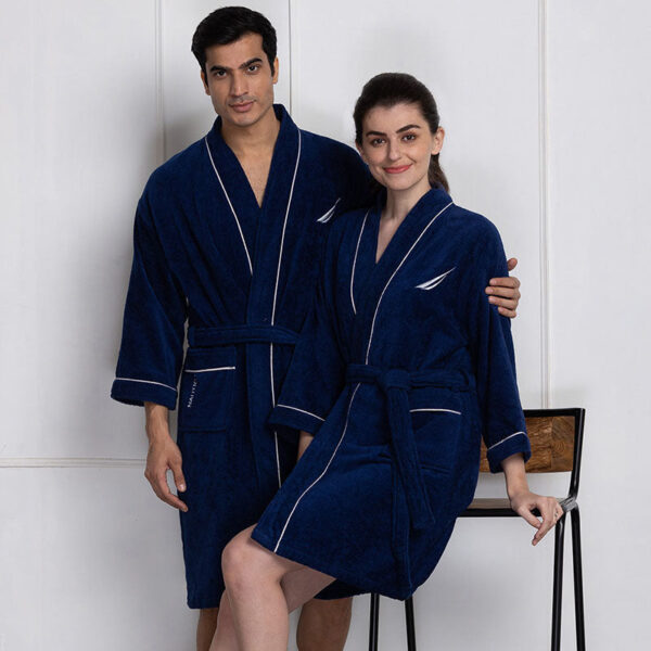 Nautica His & Hers Cashmere Dreams Cotton Bath Robe (Navy Blue) - Set Of Two