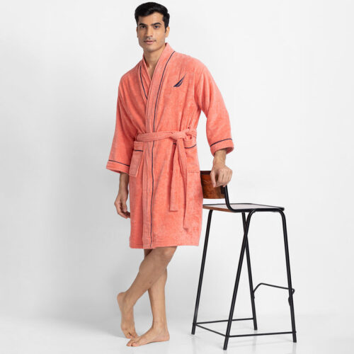 Nautica Men's Cashmere Dream Cotton Bath Robe - Coral