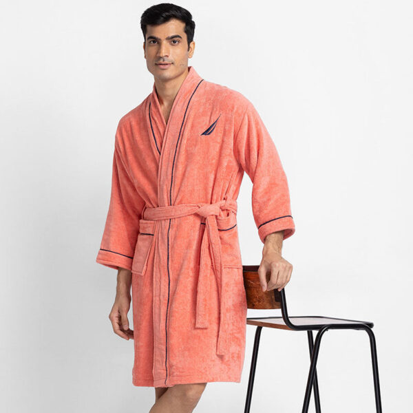 Nautica Men's Cashmere Dreams Cotton Bath Robe - Coral