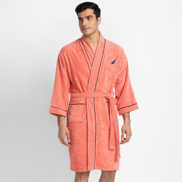 Nautica Men's Cashmere Dreams Cotton Bath Robe - Coral