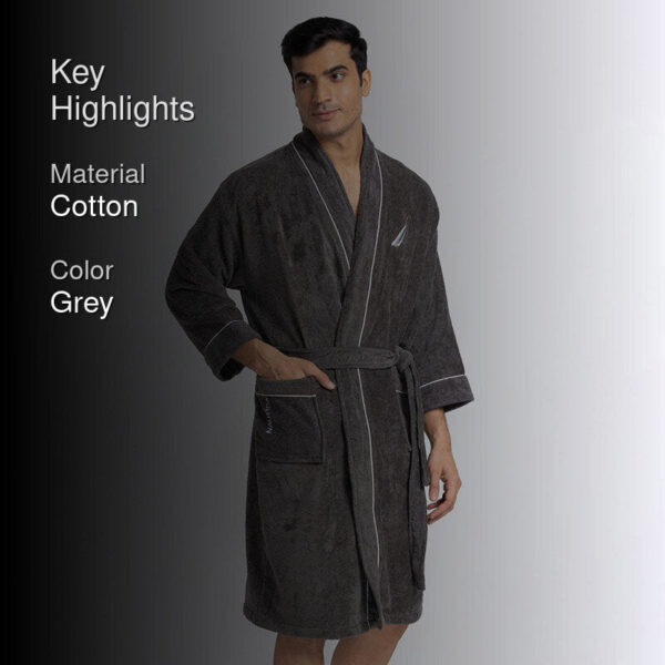 Nautica Men's Cashmere Dreams Cotton Bath Robe - Dark Grey
