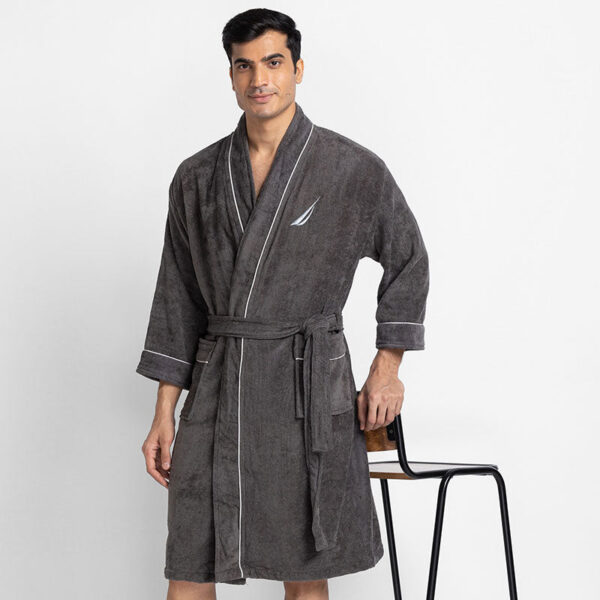 Nautica Men's Cashmere Dreams Cotton Bath Robe - Dark Grey