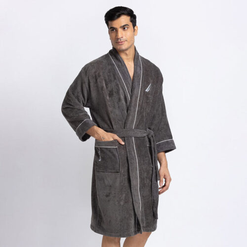 Nautica Men's Cashmere Dreams Cotton Bath Robe - Dark Grey