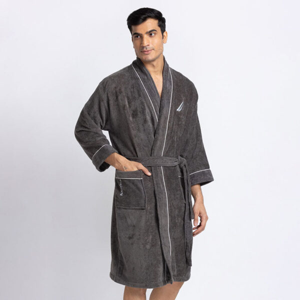 Nautica Men's Cashmere Dreams Cotton Bath Robe - Dark Grey