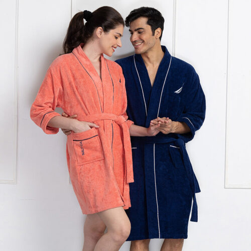 Nautica Men's Cashmere Dreams Cotton Bath Robe (Navy Blue) - Set Of Two