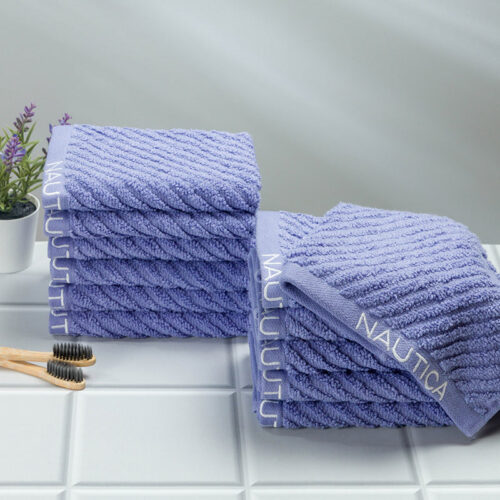 Nautica Riviera Soft Cotton Face Towel (Light Blue) - Set Of Twelve